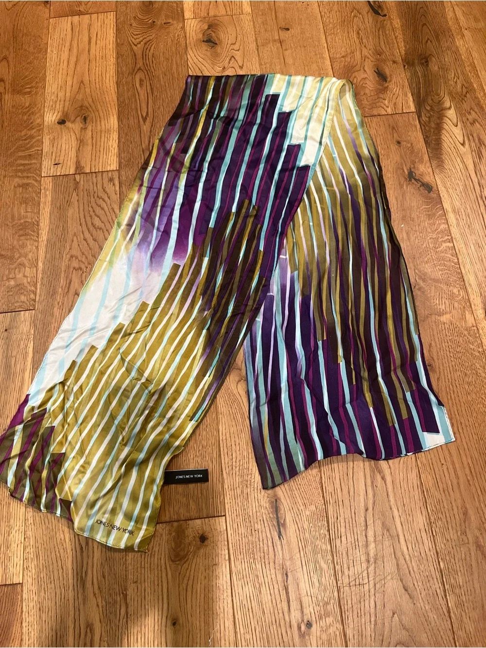 Jones New York Silk Striped Scarf- Purple, Teal & Green jewel tones